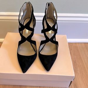 BCBGeneration black suede cage stilettos sz 7M